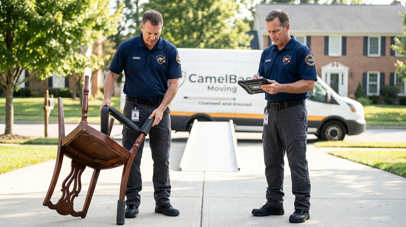 Movers inspecting furniture for damage prevention before loading in Ashland City, TN