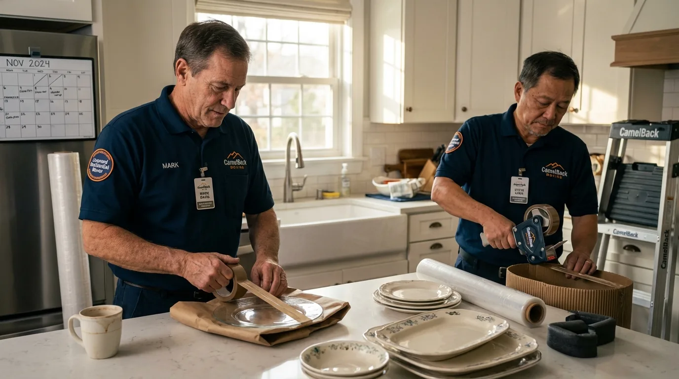 Professional crew packing kitchen dishware in Ashland City, TN